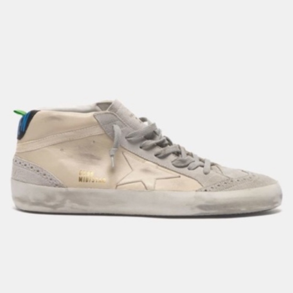 Golden Goose Beige and Light Gray Mid-Top Sneakers